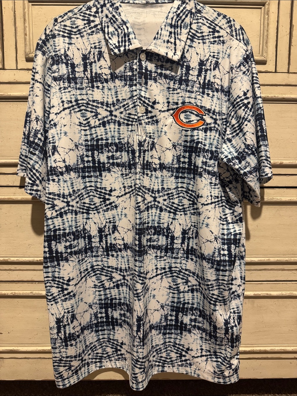 Men's Short-Sleeve Polo Shirt - Navy & White Tie-Dye w/Orange Chicago Bears Logo